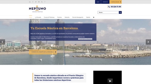 Sitio web para escuela naútica Neptuno de Barcelona