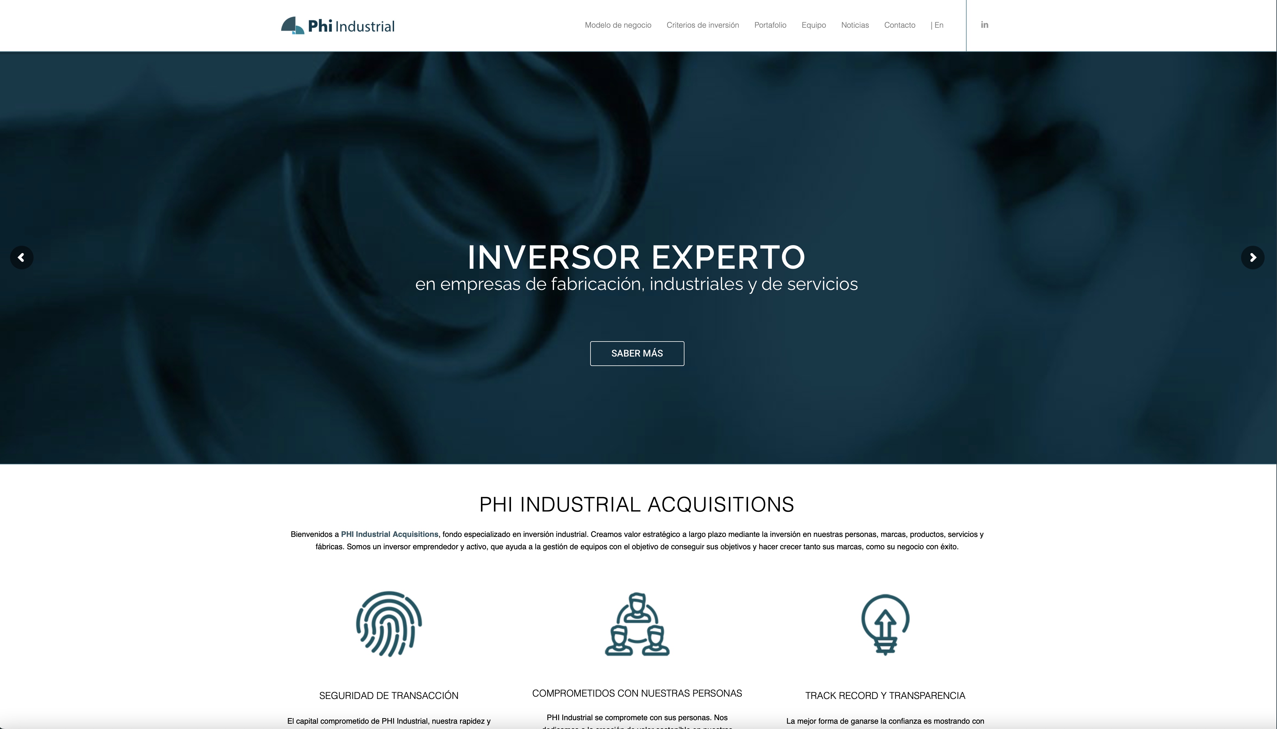 Sitio web para un fondo de inversión industrial - Web corporativa de PHI Industrial Acquisitions