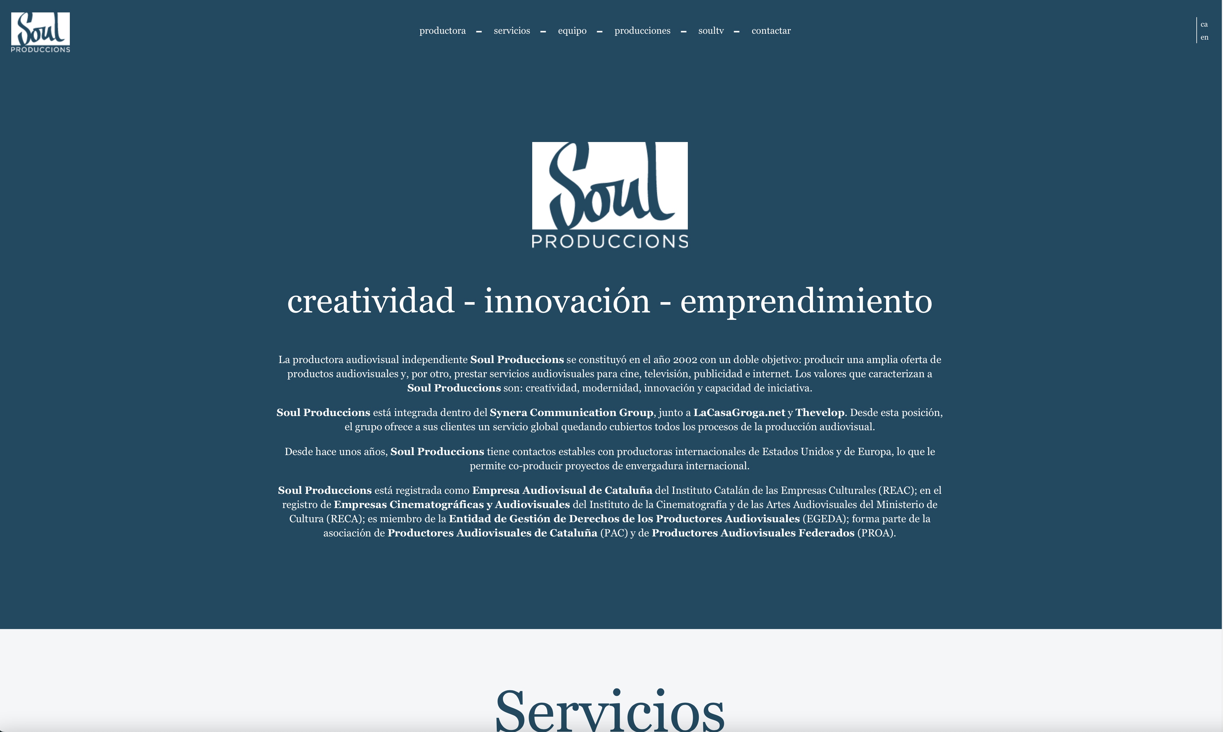 Portal para una productora audiovisual independiente - Web de la productora Soul Produccions